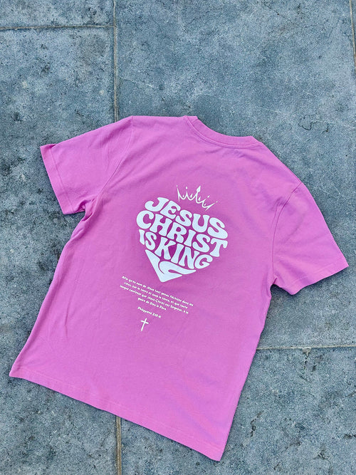 T-SHIRT JÉSUS CHRIST IS KING (rose/blanc) oversize SOUTH DRIP