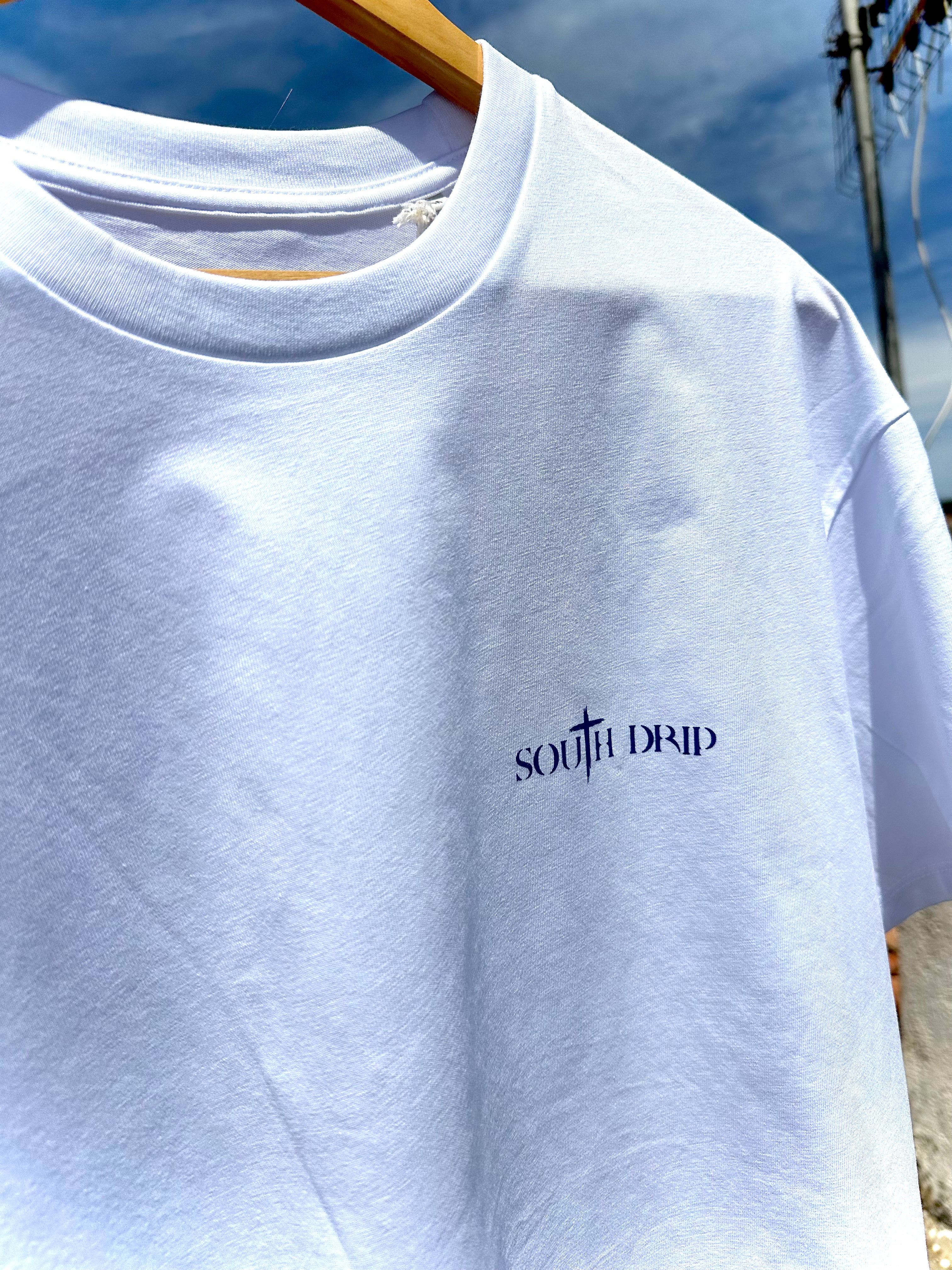 T-SHIRT JÉSUS CHRIST IS KING (blanc/bleu) SOUTH DRIP